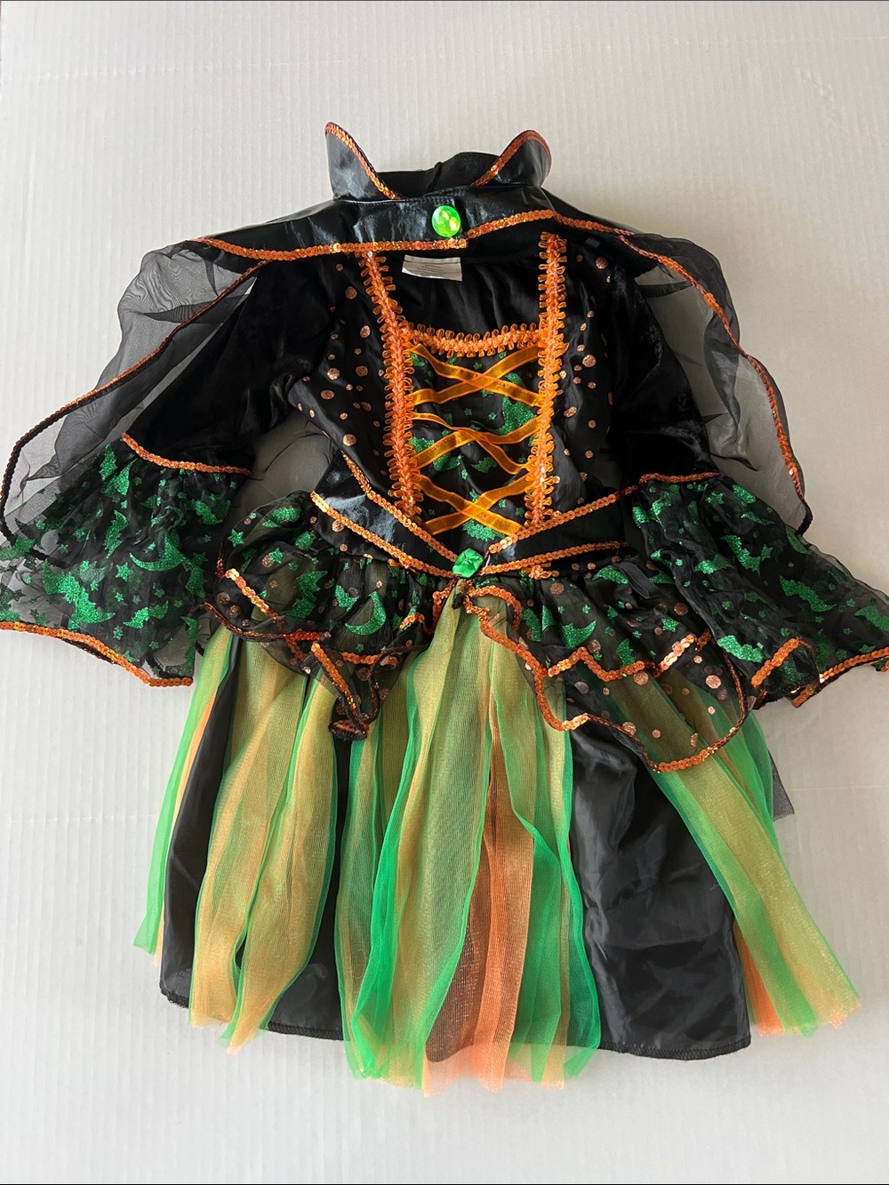 TeeTot Kids Halloween Witch Costume Dress in Black/Green/Orange Size 5/6